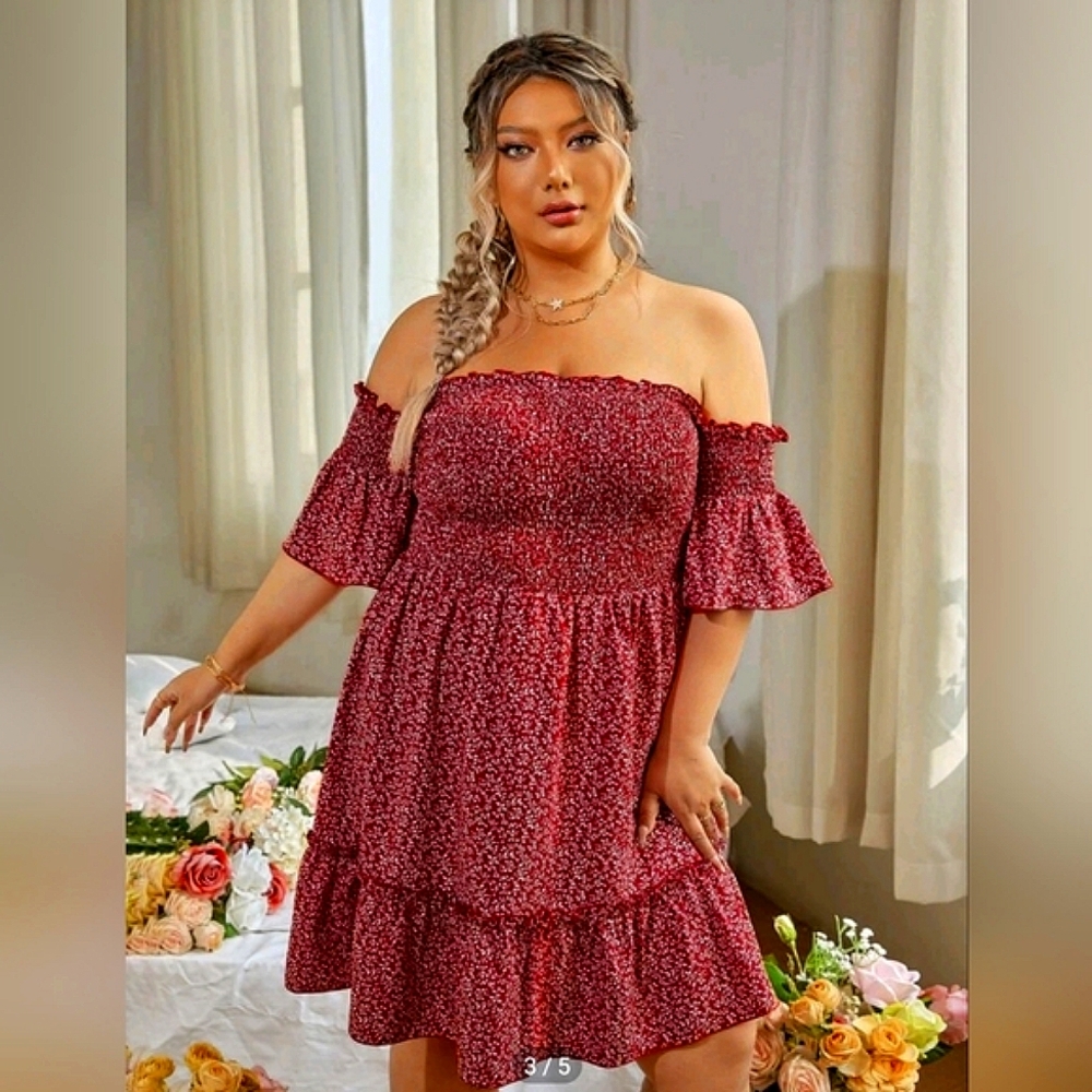 Shien Floral Off the Shoulder Midi Dress 2X